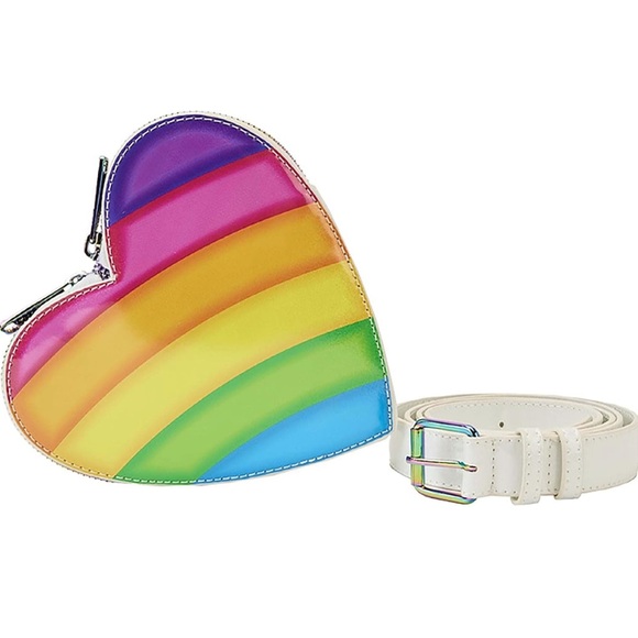 NWT Loungefly Lisa Frank Rainbow Heart Double Strap Shoulder Bag with Waist Bag - Picture 5 of 7